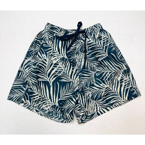 Boys Size 14 Blue & Cream Tropical Palm Tree Print Swim Trunks - Picture 1 of 5